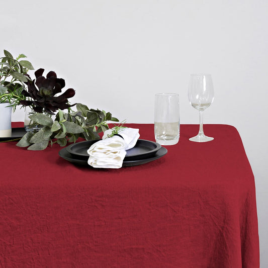 100% Linen Table Cloth 150 x 260cm red