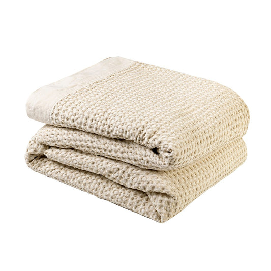 Vintage Waffle Blanket with Border Natural – Queen