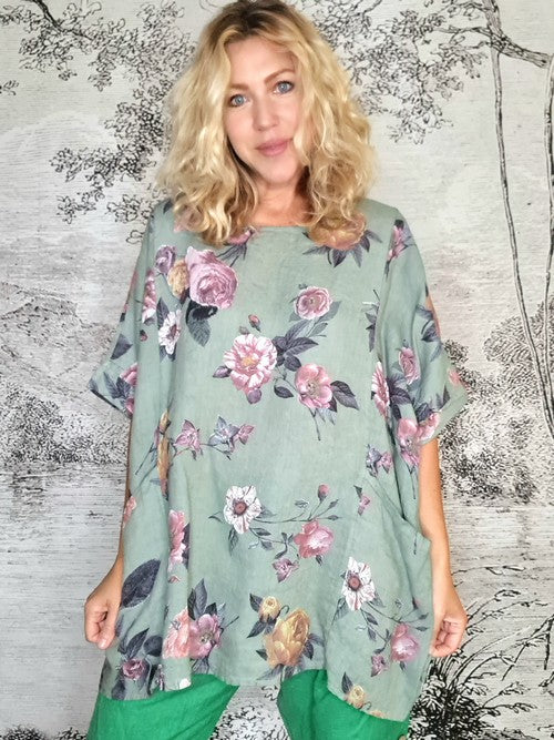 Avocado Ice Rose Pocket Top