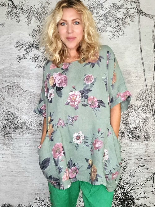 Avocado Ice Rose Pocket Top