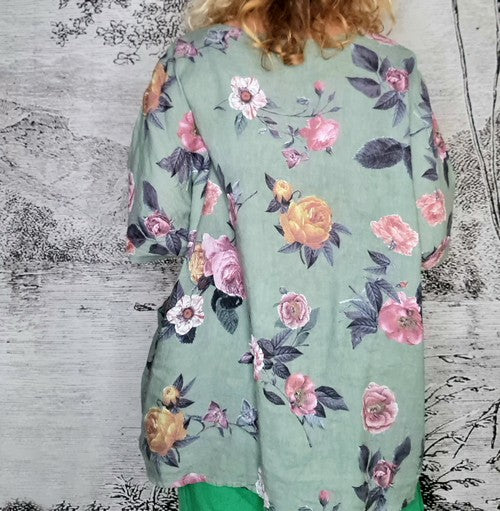 Avocado Ice Rose Pocket Top