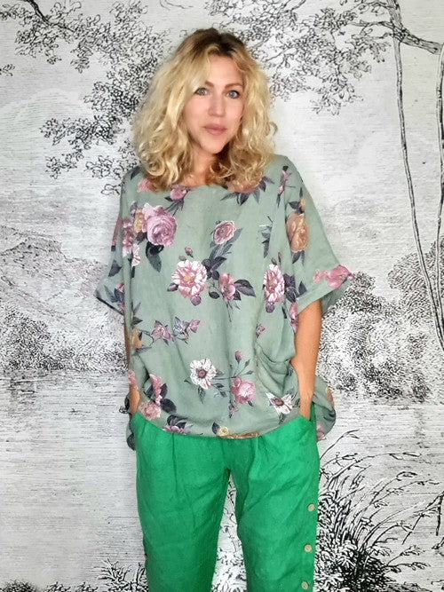Avocado Ice Rose Pocket Top