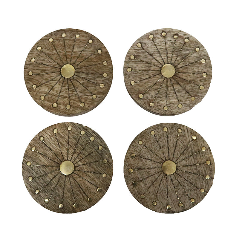 Set of 4 Wooden Coasters with brass inlay
