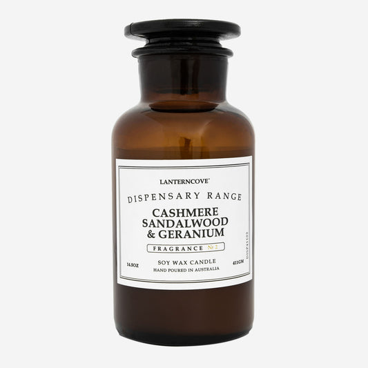 Lanterncove Dispensary – 14.5 oz Soy Wax Candle – Cashmere Sandalwood & Geranium