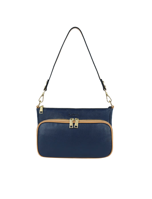 Elegant Leather Blue Handbag