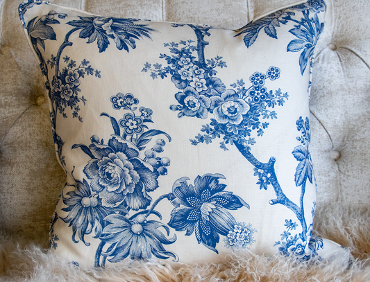 Toile De Jouy Porcelain Blue Linen Cushion