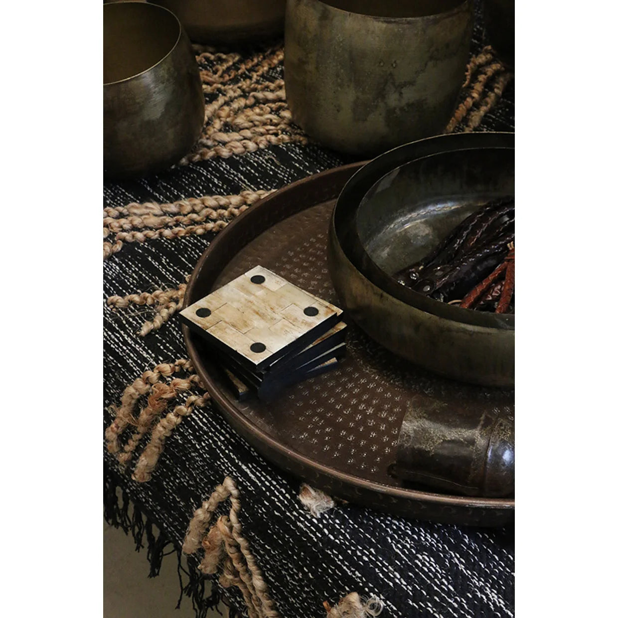 Moroccan Round Tray in Antique Copper