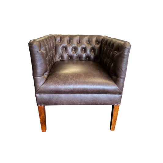 Deep Buttoned Leather Square Tub Chair