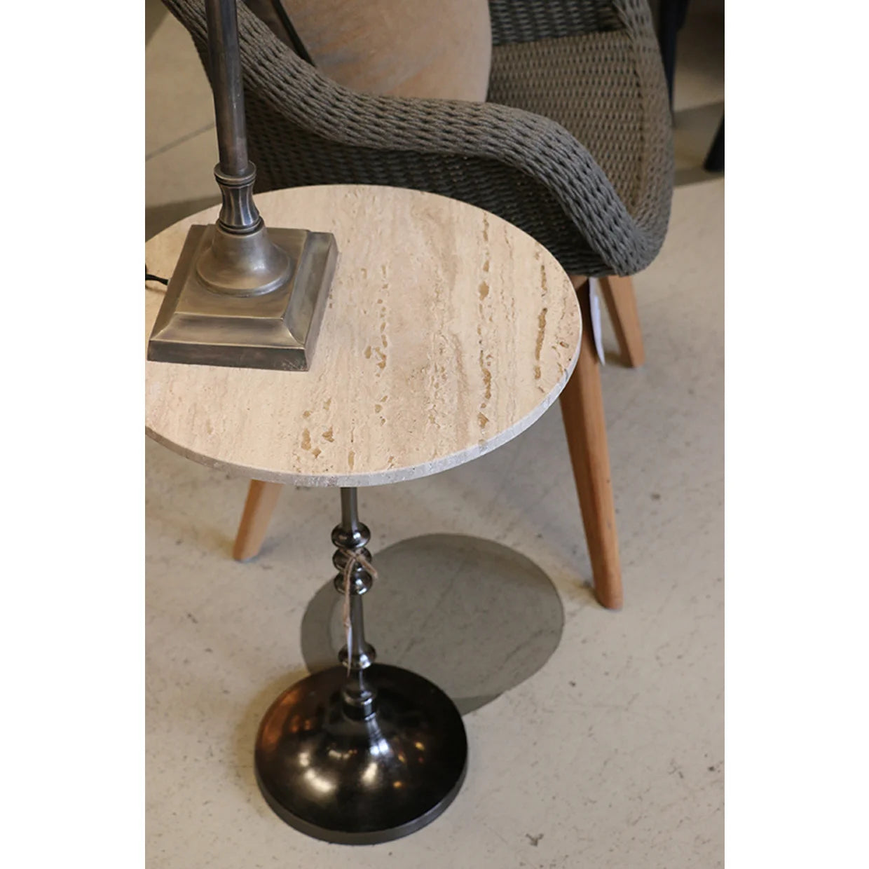 Toledo Marble & Iron Pedestal Occasional Table – Black Base