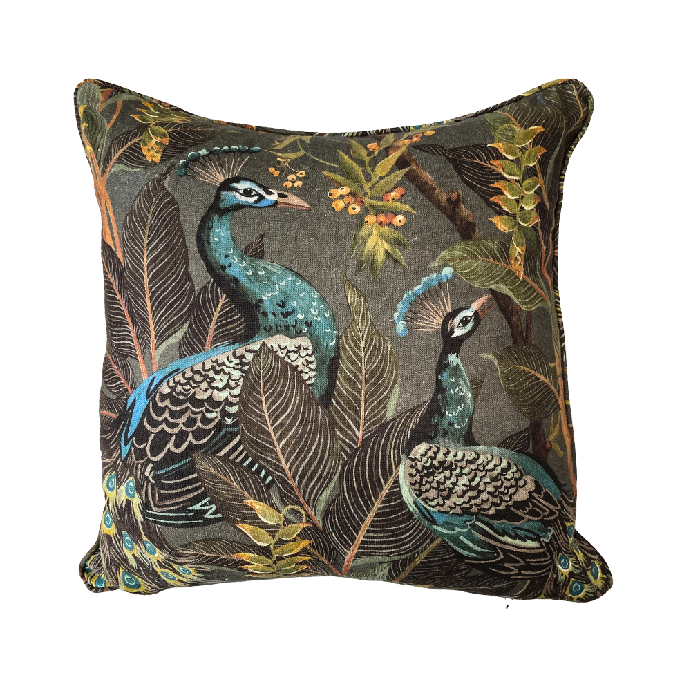 Royal Peacock Linen Cushion