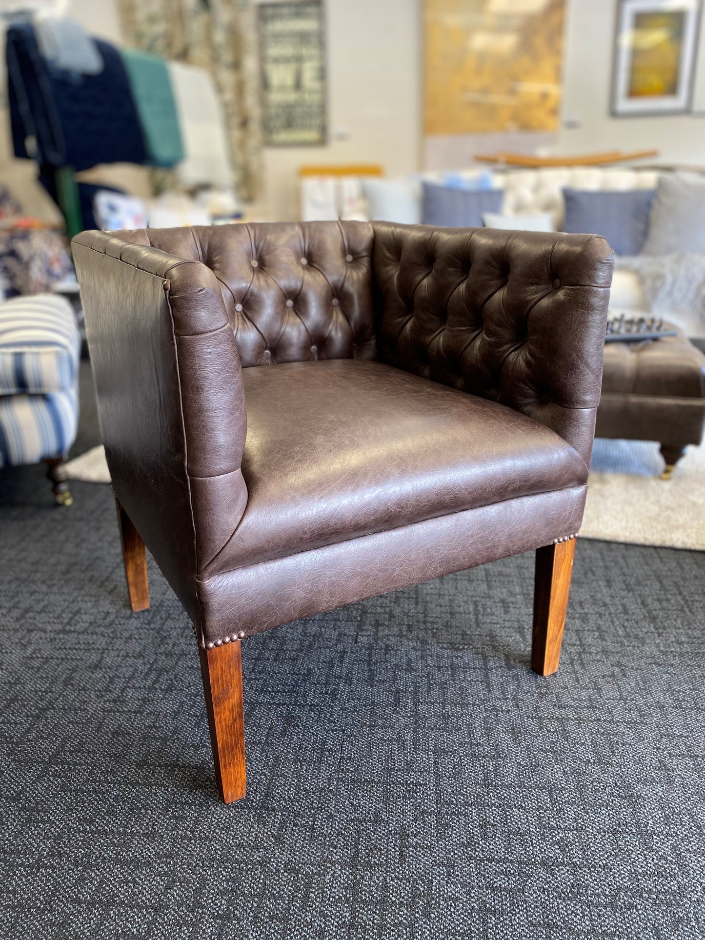 Deep Buttoned Leather Square Tub Chair
