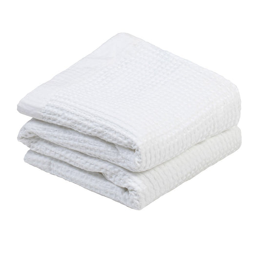 Waffle Blanket with border, white, Queen
