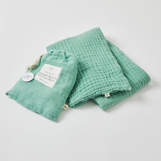 Forest Green Double Muslin Cotton Blanket in Self Fabric Bag