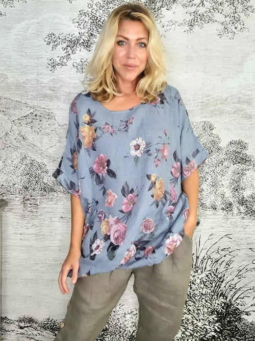 Petrol Ice Rose Pocket top