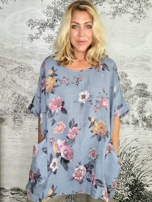 Petrol Ice Rose Pocket top