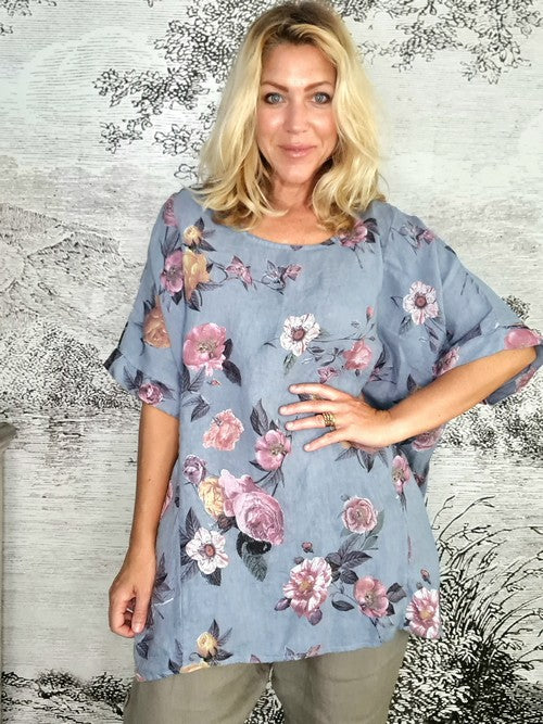 Petrol Ice Rose Pocket top