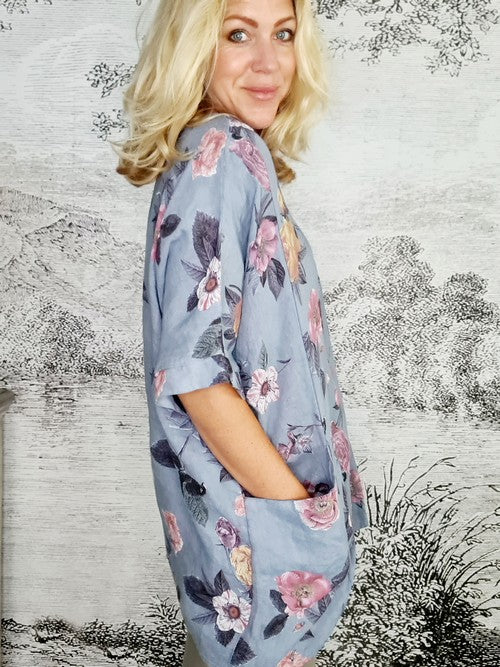 Petrol Ice Rose Pocket top