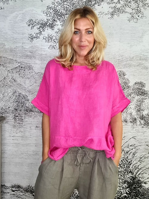 Hot Pink Plain Double Tie Top