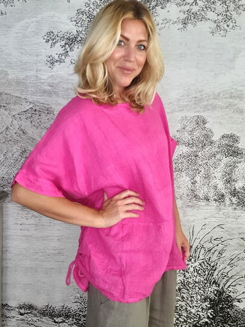 Hot Pink Plain Double Tie Top