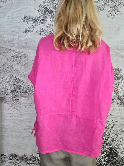 Hot Pink Plain Double Tie Top