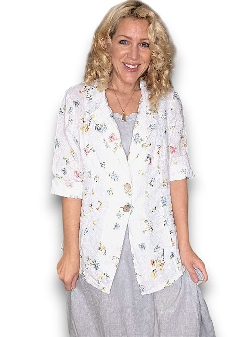 White Windy Bloom Suit Linen Jkt