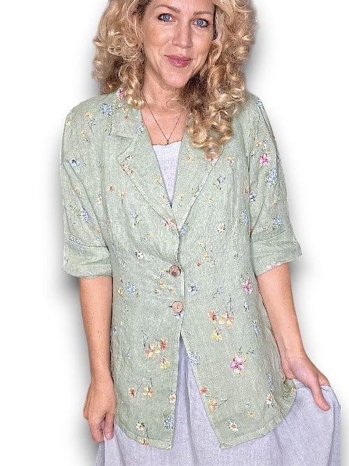 Soft Green Windy Bloom Suit Linen Jkt
