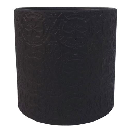 Cement Round Pattern Pot Black- 18x18x17cm