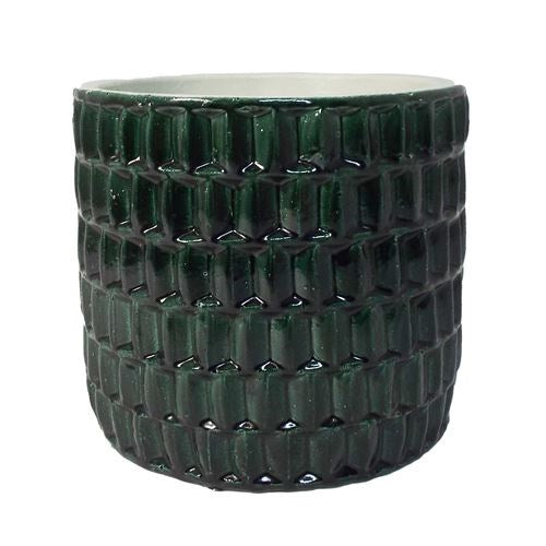 Glazed Emerald Cement Pot – Squares 14x14x13cm