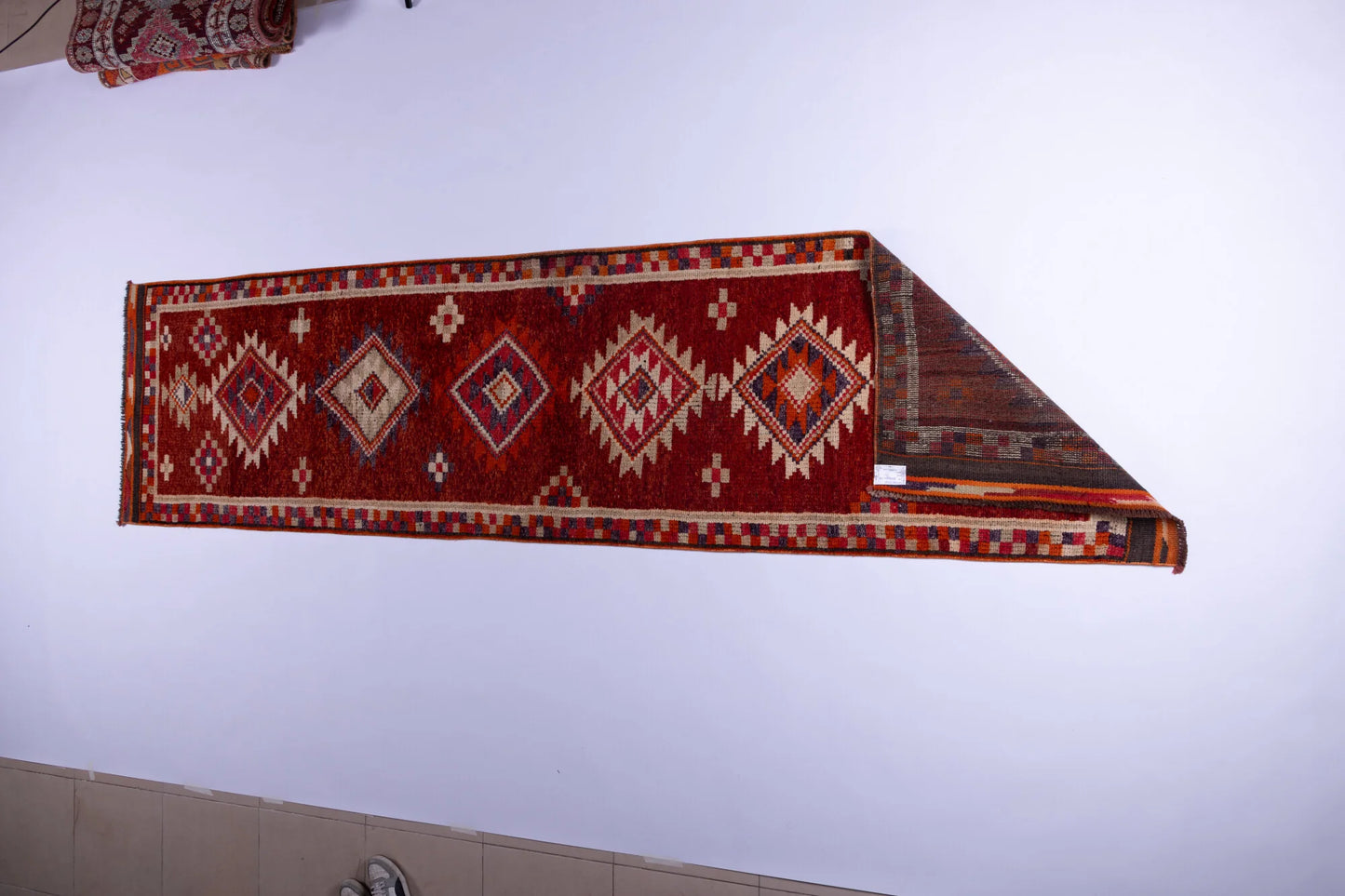 386x86cm Vintage Herki Runner Rug - Kurdish Tribal Hand-Knotted Wool, Around 50-60 Years Old