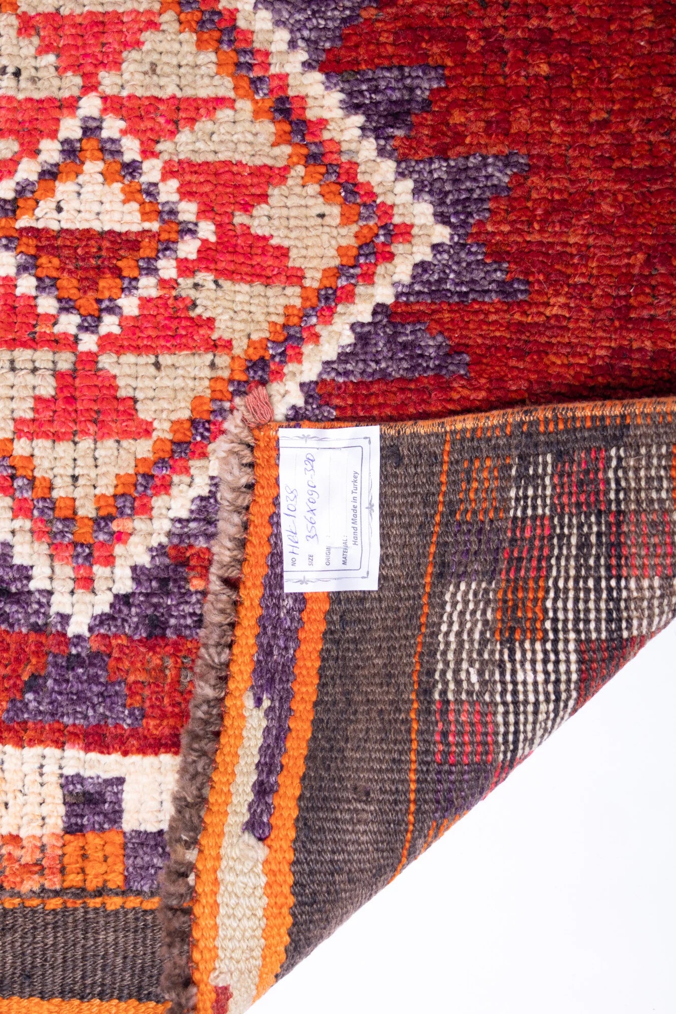 386x86cm Vintage Herki Runner Rug - Kurdish Tribal Hand-Knotted Wool, Around 50-60 Years Old