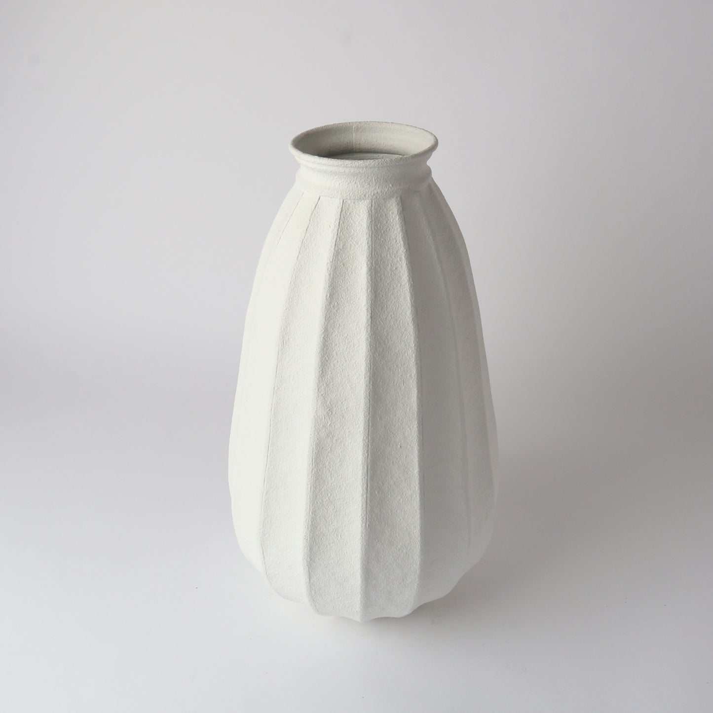 Sculpted Fluted Metal Vase – Soft White (42cm)