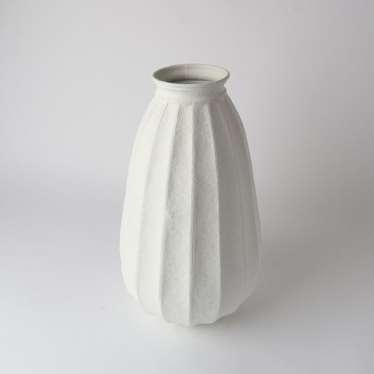 Sculpted Fluted Metal Vase – Soft White (42cm)