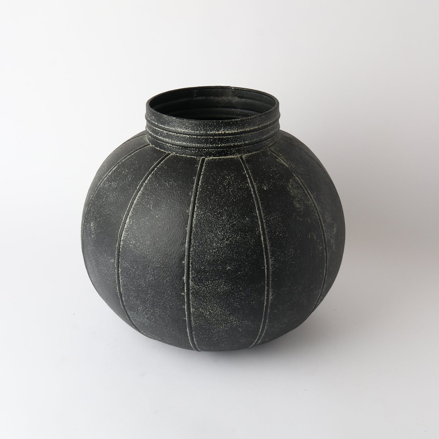 Rounded Fluted Metal Vase – Aged Black (31cm)