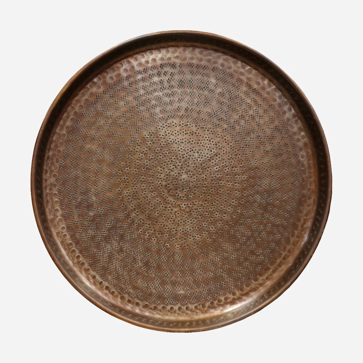 Moroccan Round Tray in Antique Copper