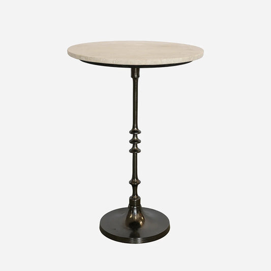 Toledo Marble & Iron Pedestal Occasional Table – Black Base